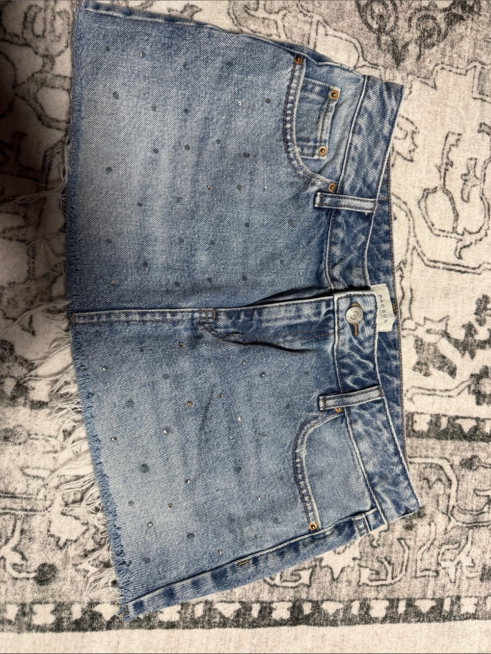 PacSun Light Blue Distressed Denim Mini Skirt with Studs